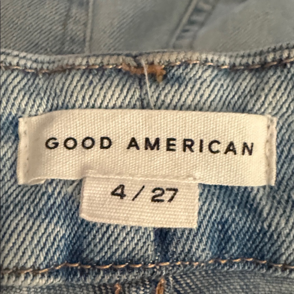 GOOD AMERICAN Good Curve Straight Leg Distressed Blue Jeans Denim 4 27 Ankle - Picture 7 of 9